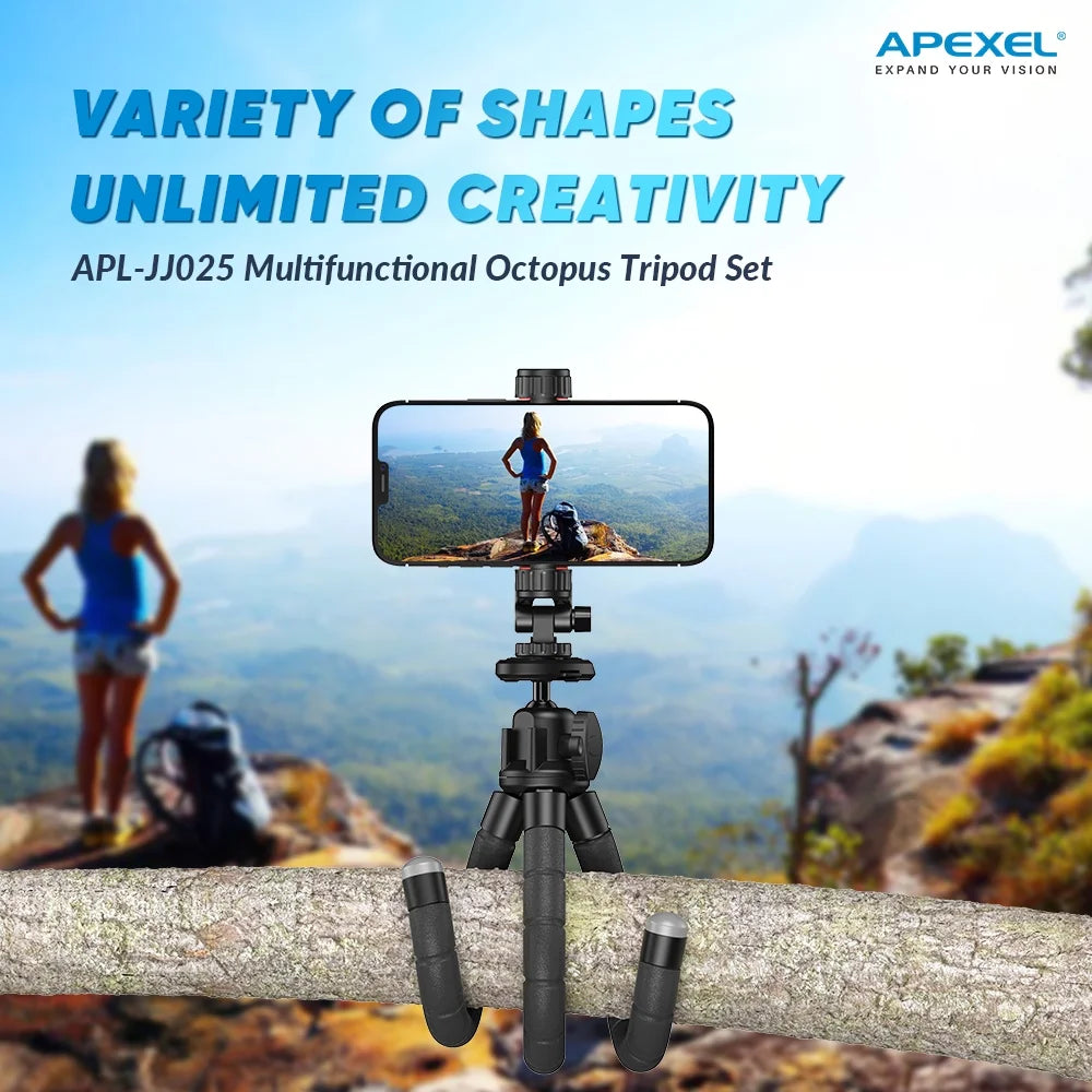 Apexel portable flexible octopus tripod extendable mini phone stand 360 rotation shooting for phone dslr gopro live streaming