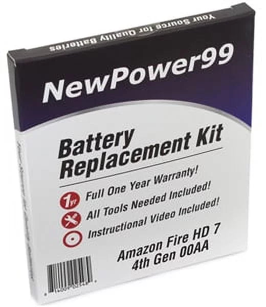 Amazon fire hd 7" 4th generation 00aa battery replacement kit with tools, video instructions, extended life battery and full one year warranty