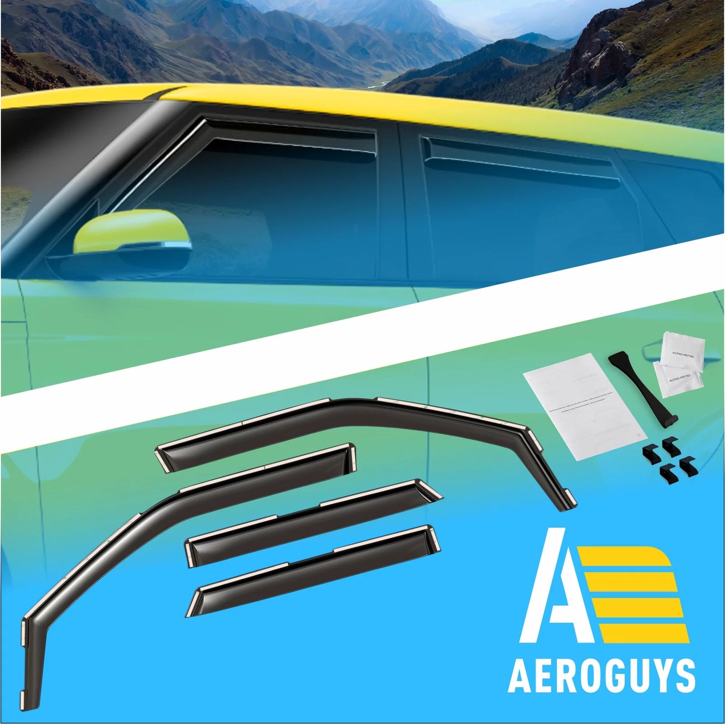 Aeroguys in-channel window deflectors extra durable window visors rain guards fit for kia soul 2020-2024, sun visors, wind vent visors, car accessories- 4pcs. ag0284