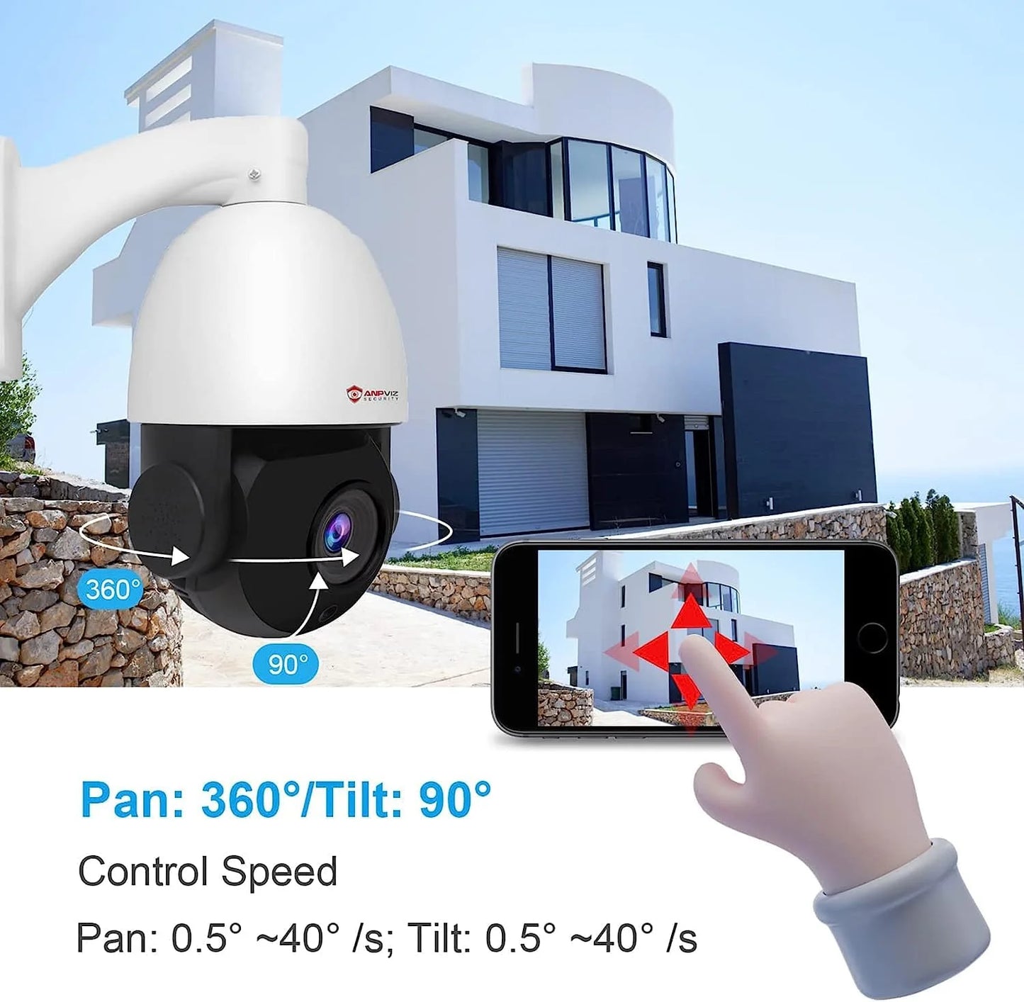 Anpviz 5mp poe ptz ip surveillance camera 20x optical zoom, ptz ip security camera outdoor indoor with mic/audio, person vehicle detection, ir night vision, metal, pan 360°/tilt 90°, ip66 waterproof