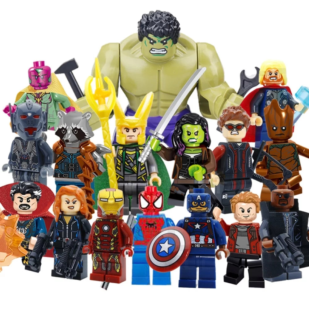 16 pcs superhero minifigures building blocks toys sets, 1.8 inch collectible hulk iron man captain america action figures building kits for kids boys christmas gifts party sets, birthday gifts