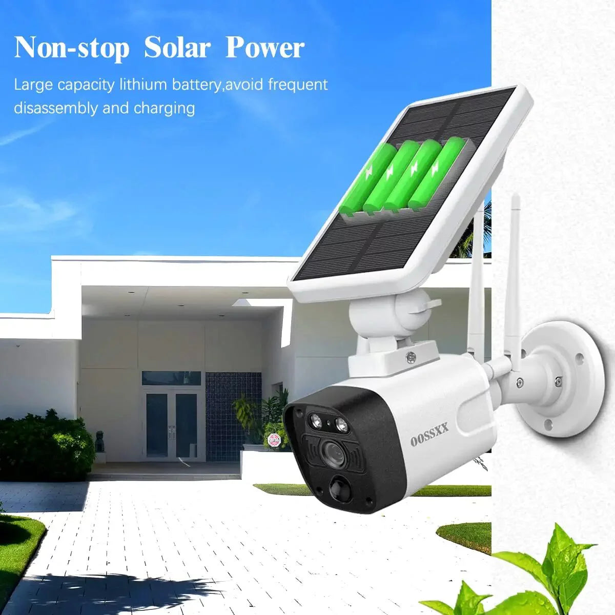 {100% wireless solar security camera system}, 6pcs 2k 3.0mp solar cameras with 8-channel nvr, wire-free home surveillance system, 2tb hard drive pre-installed by oossxx