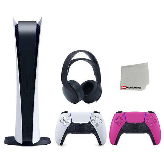 Sony playstation 5 digital edition console with extra pink controller and black pulse 3d headset bundle with cleaning cloth