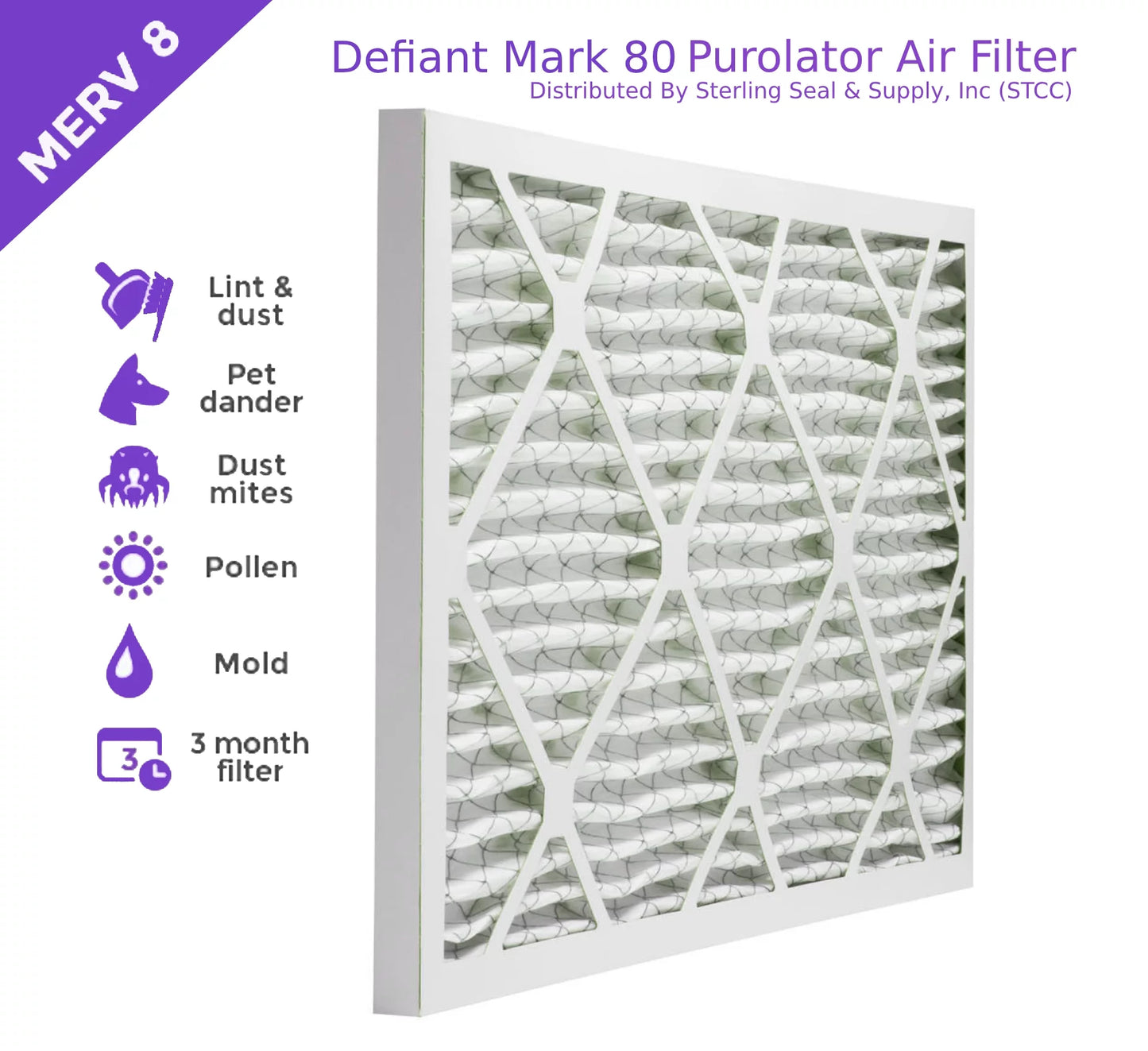 20x22x1, purolator dmk80 extended surface pleated air filter, mechanical merv 8, (6 pack)