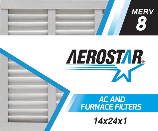 Aerostar 14x24x1 merv  8, pleated air filter, 14x24x1, box of 6, made in the usa