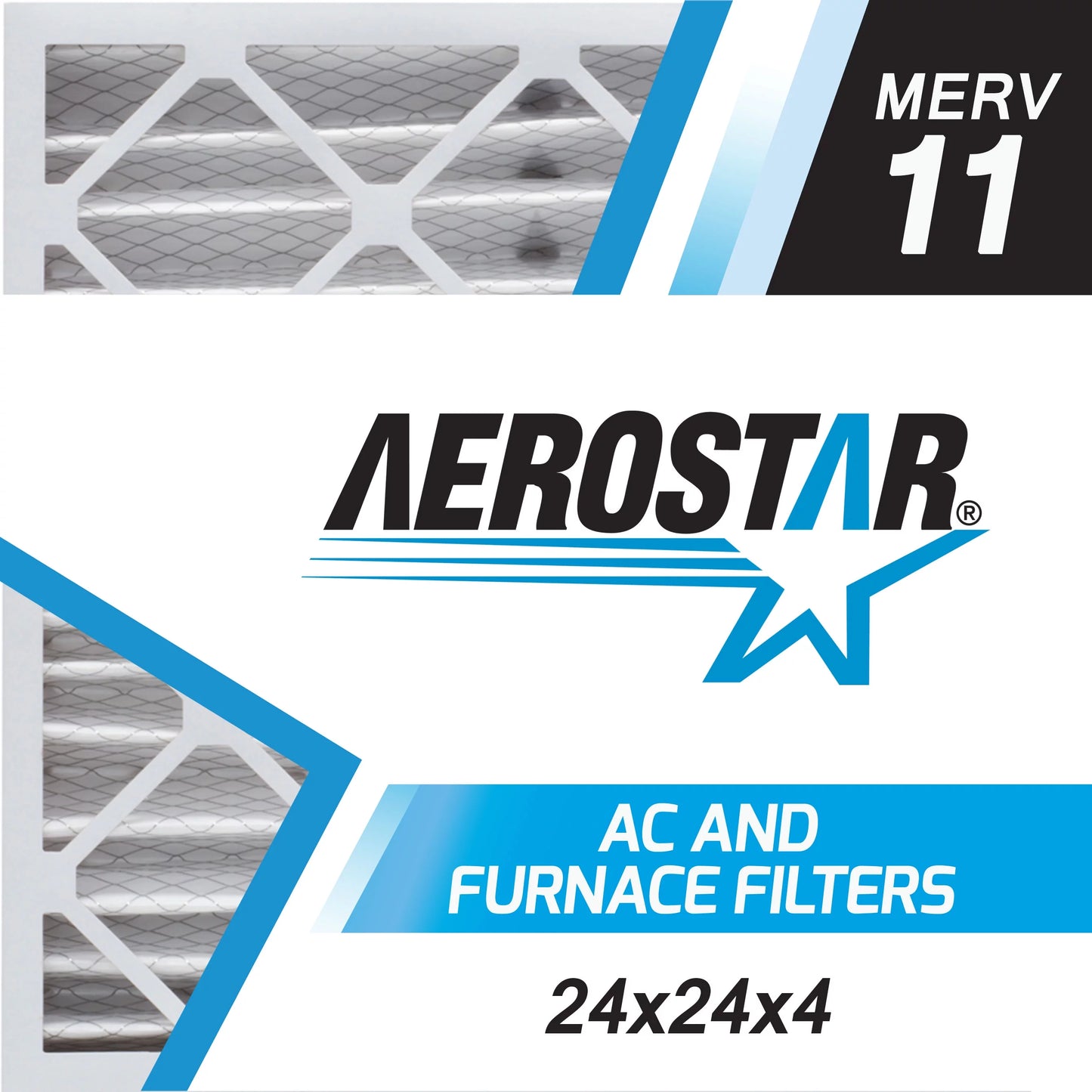 Aerostar 24x24x4 merv  11, pleated air filter, 24 x 24 x 4, box of 6, made in the usa