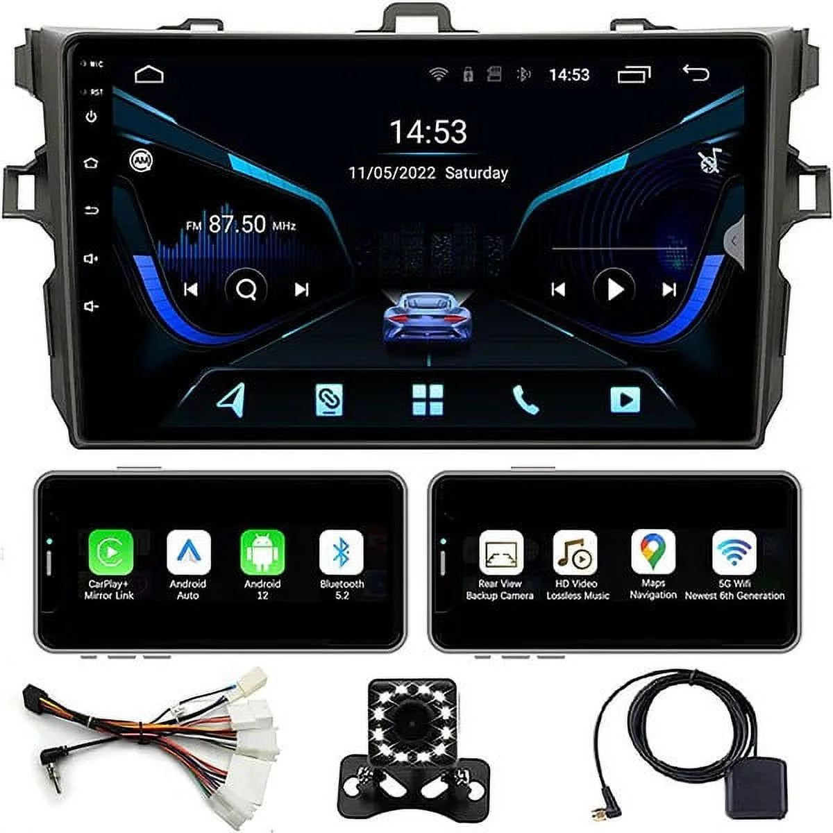 Binize android 12 car stereo for toyota corolla 08-12  compatible with wireless carplay&android auto,touch screen car radio support bluetooth, gps navigation, fm&am, backup camera