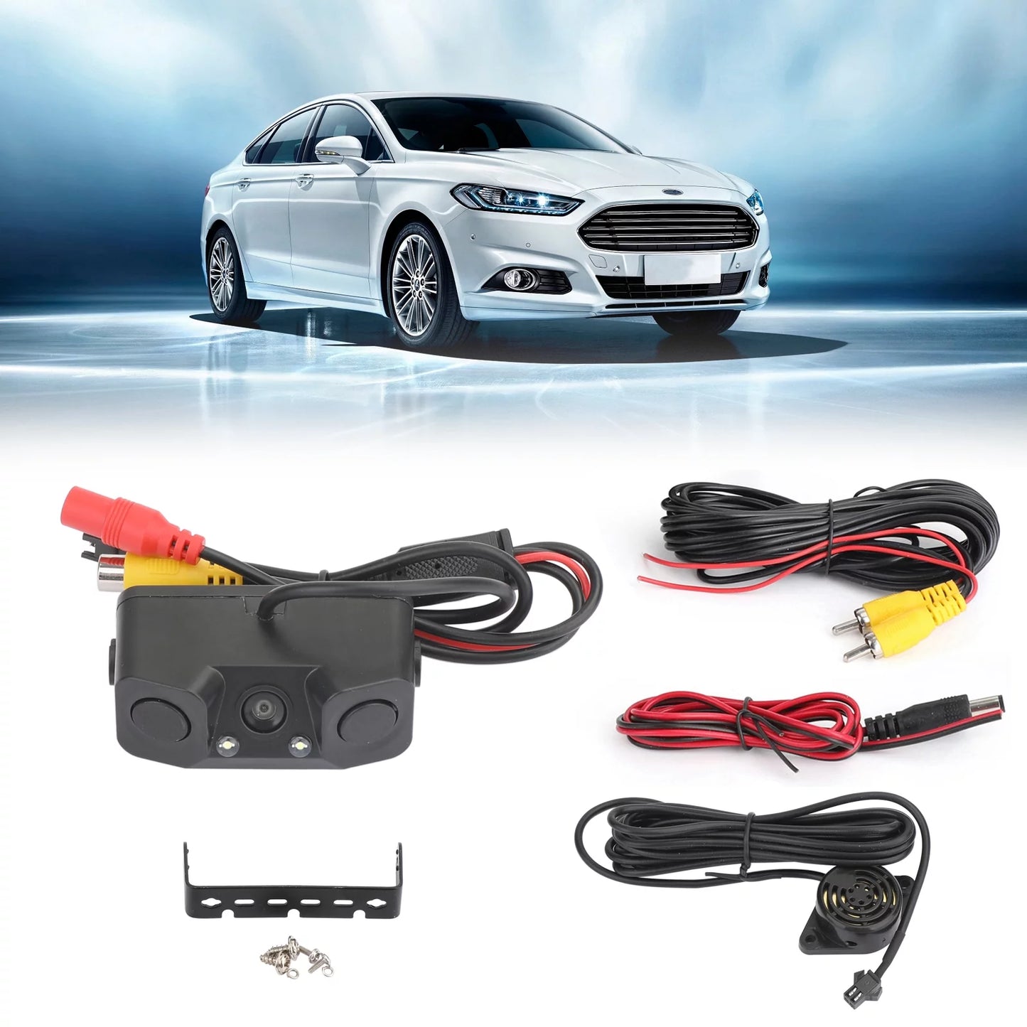 3in1 170° car reverse rear view camera backup radar parking sensor camera