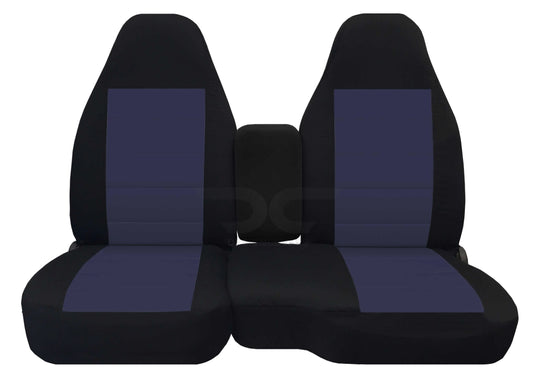 T84-designcovers fits 2004-2012 ford ranger/mazda b-series velour truck seat covers(60/40 split bench)w center console/armrest cover:opening console:black & blue gray