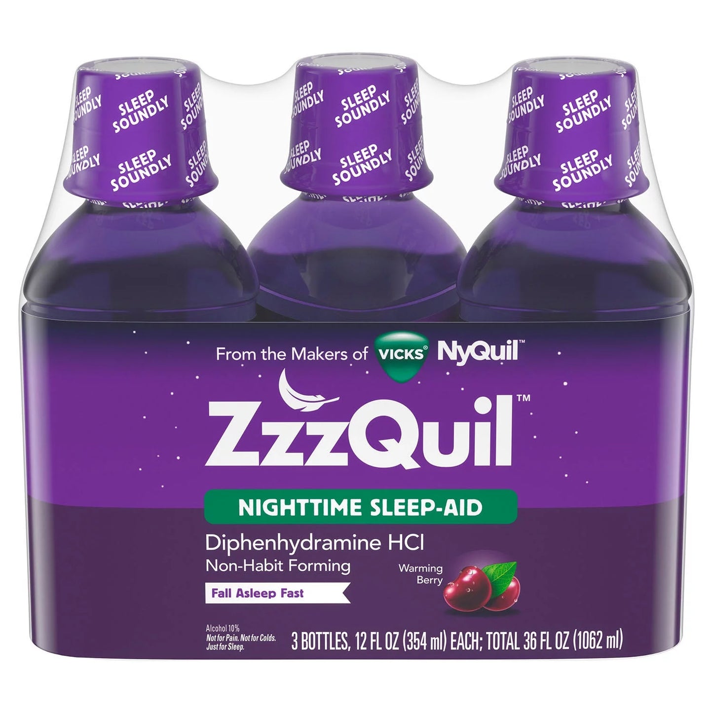 3 pack - zzzquil nighttime sleep-aid liquid, warming berry flavor 12 oz