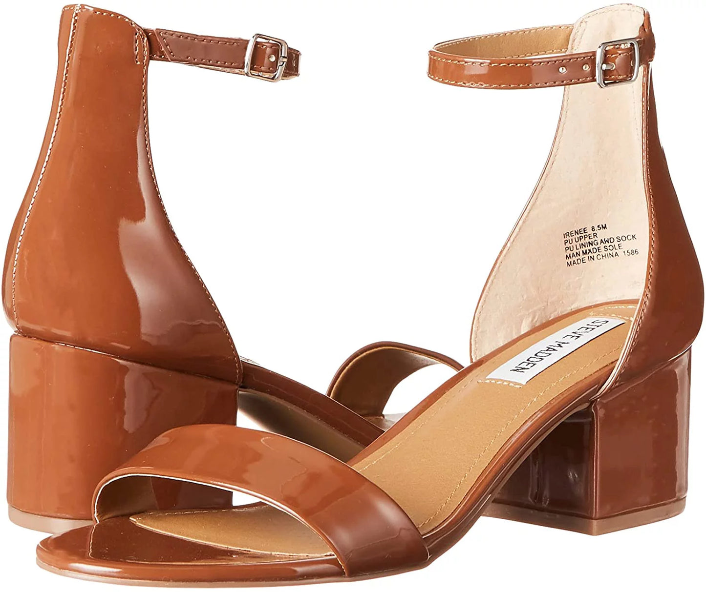 Steve madden womens ireneew wide width dress sandal 6 cognac patent