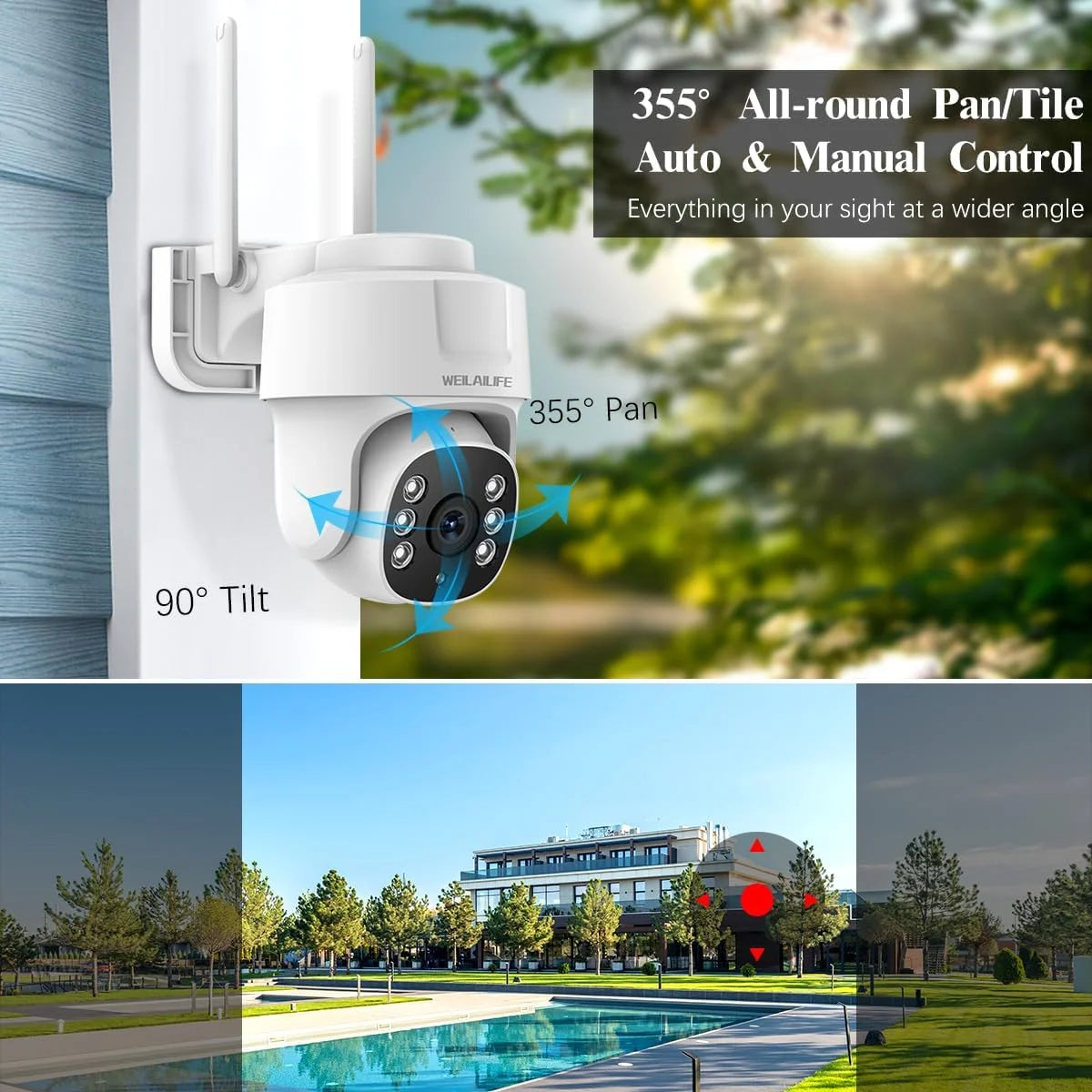 Weilailife 【360° pt digital zoom, two-way audio】 outdoor wireless security camera system indoor ptz security cameras waterproof home video surveillance