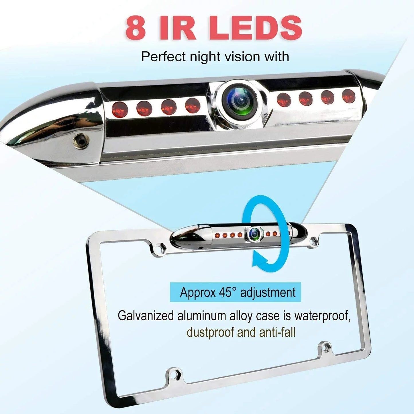 Universal slim chrome license plate hd camera with wide viewing angle