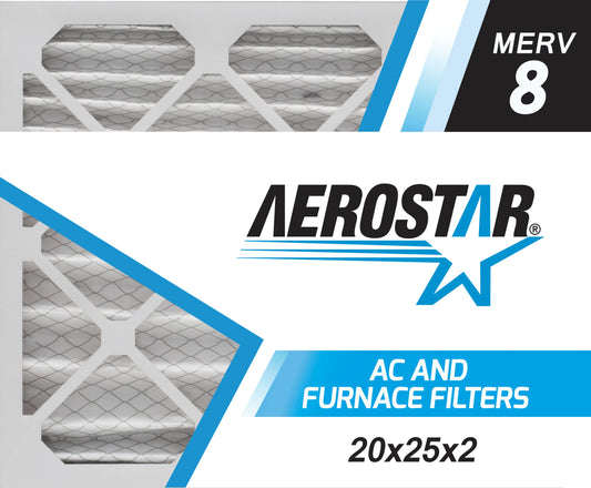 Aerostar 20x25x2 merv  8,  air filter, 20x25x2, box of 4