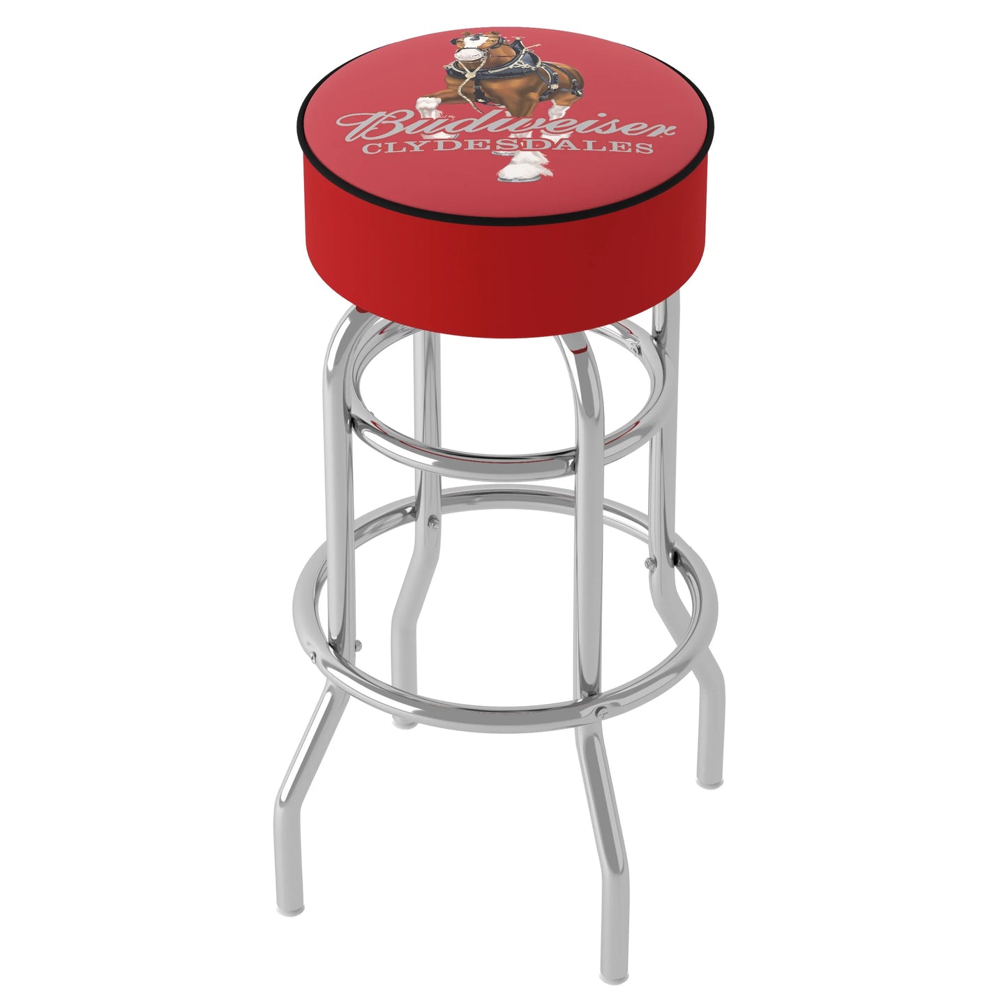 Trademark gameroom budweiser clydesdale red bar stool with padded seat