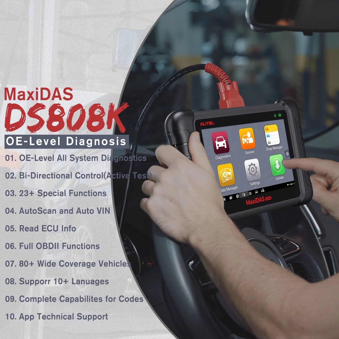 Autel scanner maxidas ds808k auto diagnostic scan tool, upgrade of ds808 mp808,same as ms906, bi-directional control