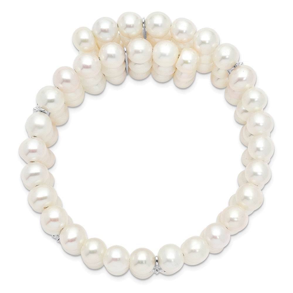 Auriga 925 sterling silver rhod-plat 6-7mm white fwc pearl & cz 3 row bracelet 7.5inch for women