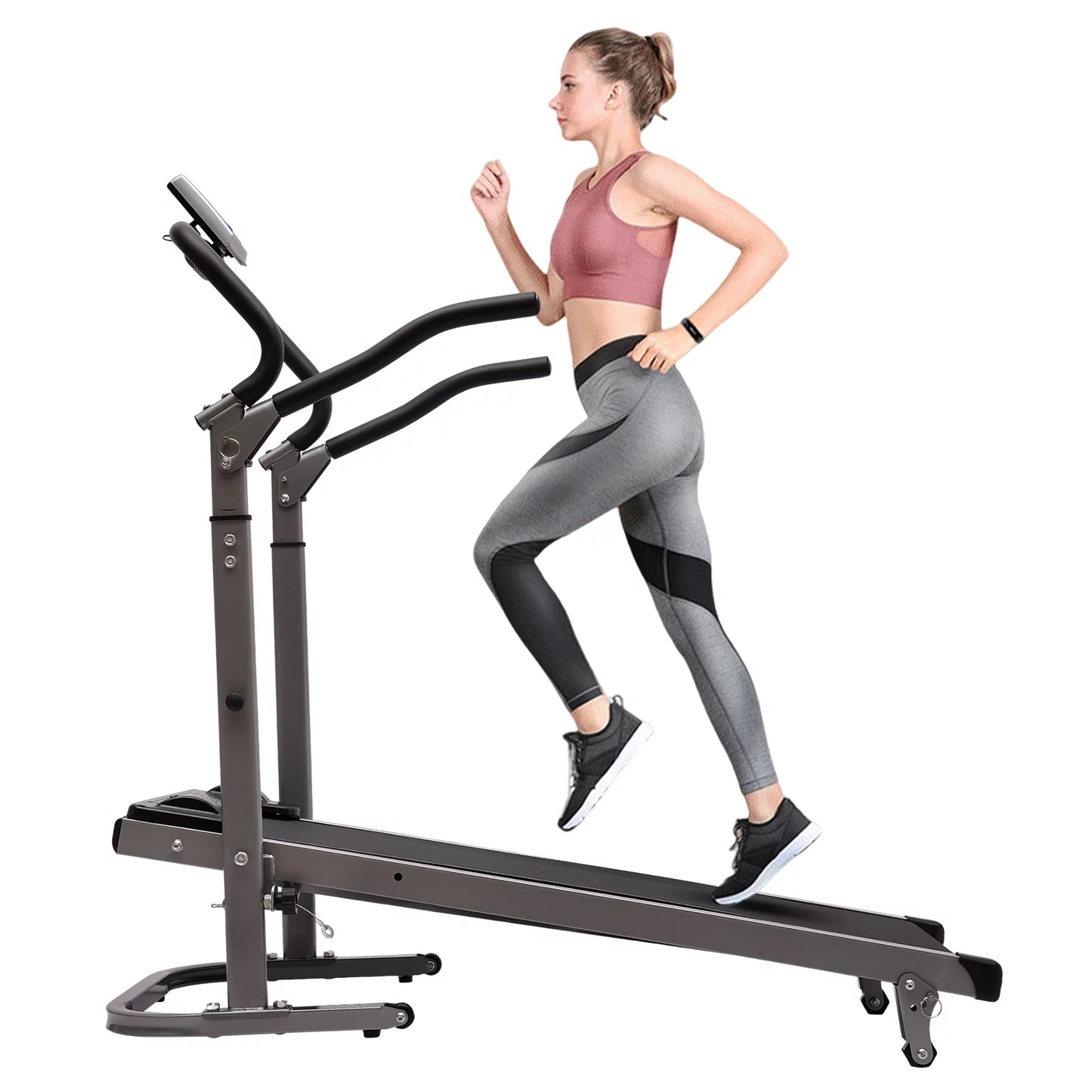 Zhdnbhnos foldable treadmill with incline home gym compact walking running machine led monitor 264.55lbs (black)