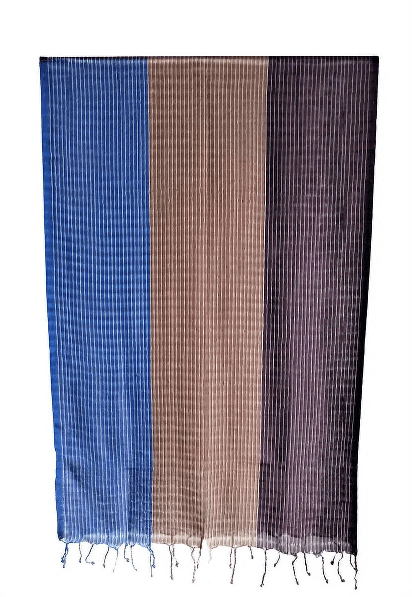 Tricolor thin striped shawl - blue/brown