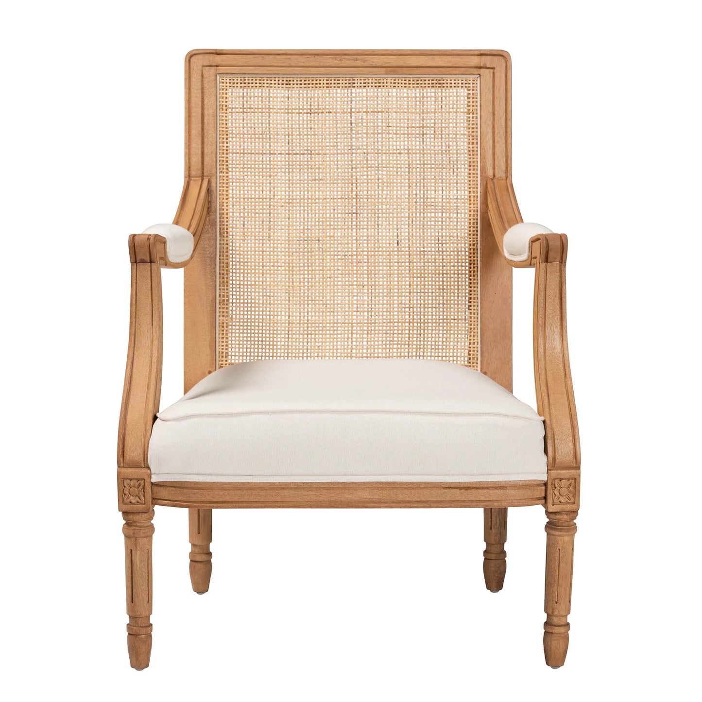 Baxton studio garridan traditional french beige fabric and honey oak finished wood accent chair