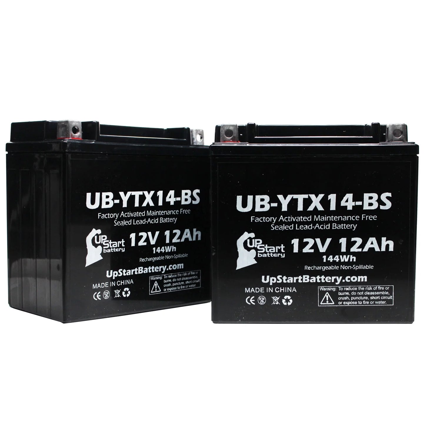 2-pack upstart battery replacement 2012 bmw f800st, gs 800 cc factory activated, maintenance free, motorcycle battery - 12v, 12ah, ub-ytx14-bs