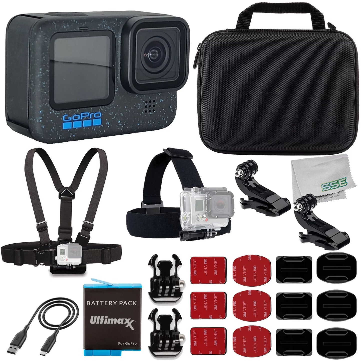 Ultimaxx starter gopro hero 12 bundle - includes: 1x replacement battery, water-resistant action camera case & more (20pc bundle)