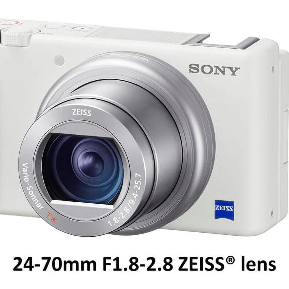 Sony zv-1 compact digital vlogging 4k camera (white) for content creators & vloggers + sony lcs-csj soft carrying case +expo-cloth