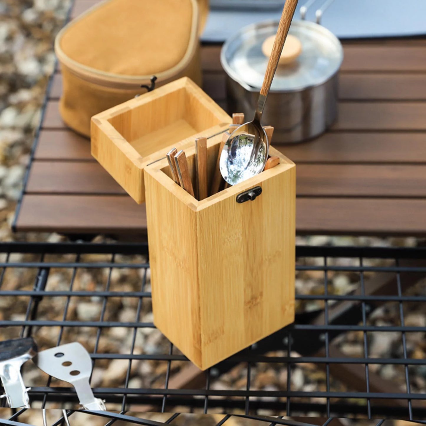 Utensil holder lock design silverware organizer utensil drying storage stand for picnic camping outdoor countertop restaurant kitchen