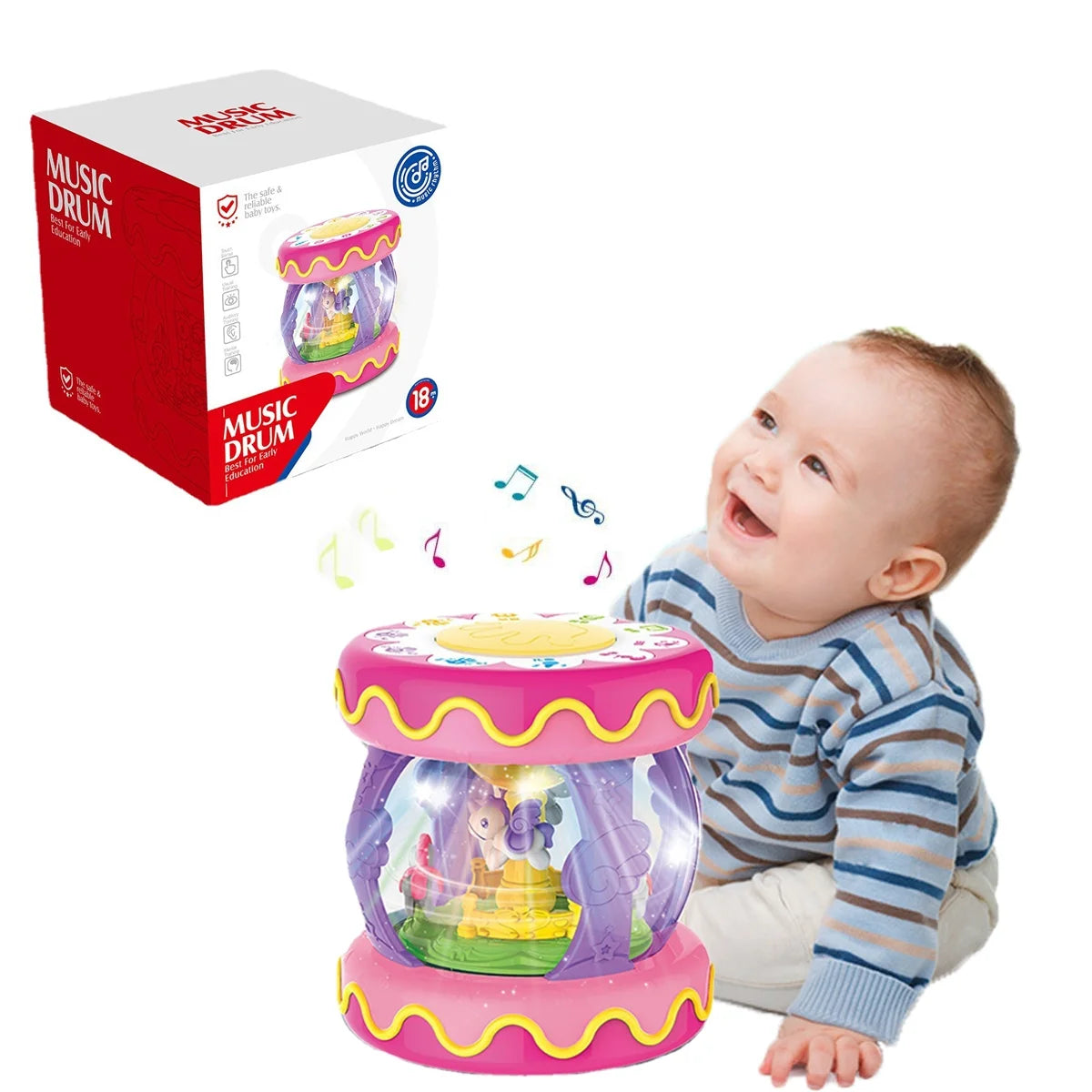 Toys for 1 year old girls, baby toys 6-12 months, rotating light up musical drum toys gift for toddler 1 year old