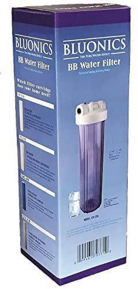 Two 20" big blue whole house water filter w/pleated sediment & carbon filters  clear blue transparent housings