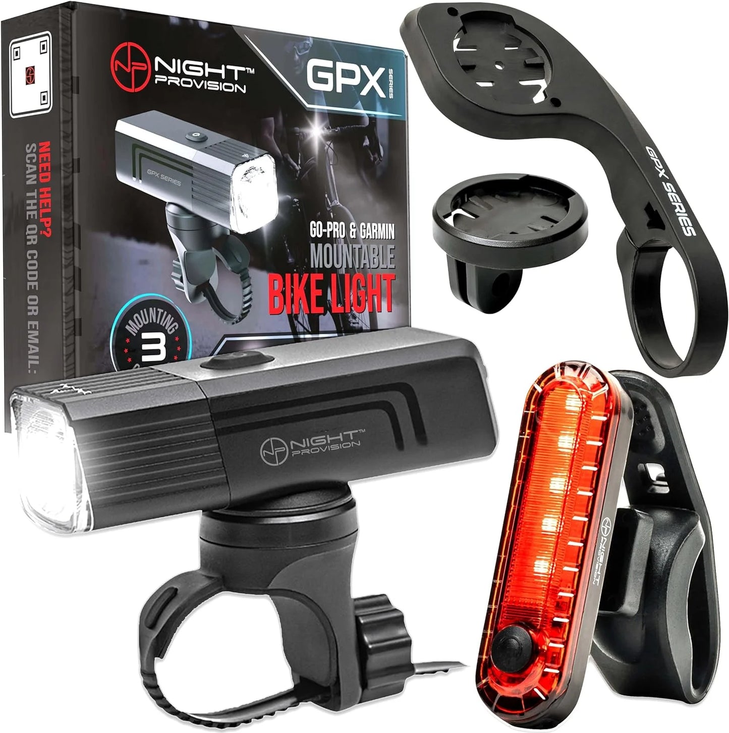 [new 2023] gpx-950 bike lights compatible with garmin/go-pro mounts usb-c rechargeable front and back bicycle light