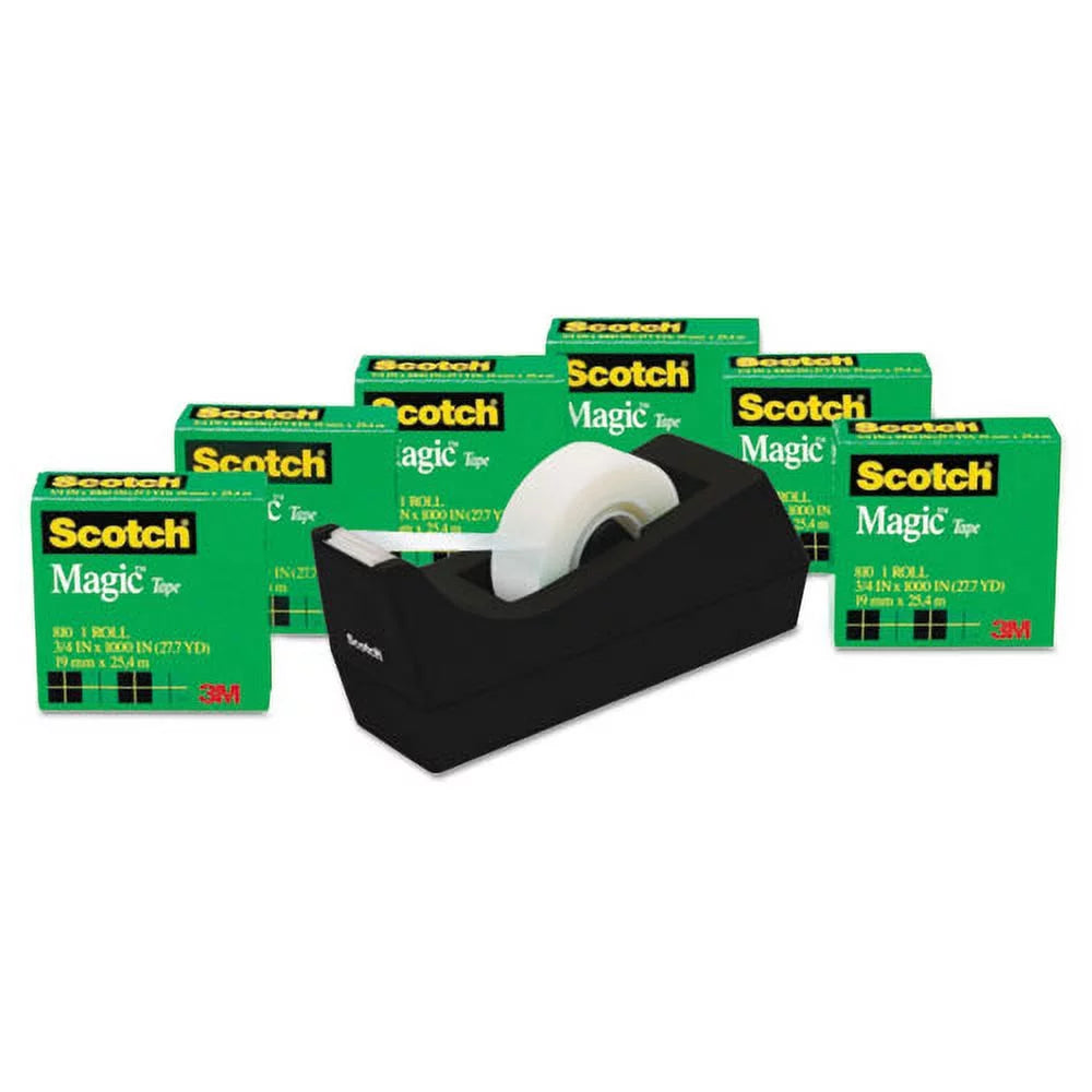 1pack 3m scotch® magic tape value pack w/dispenser, 3/4" x 1000", 1" core, 6/pack