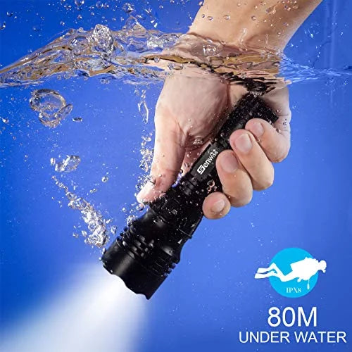 Underwater dive flashlights, rechargeable with five lighting modes underwater flashlight, 80m waterproof dive flashlight with battery and charger for snorkeling