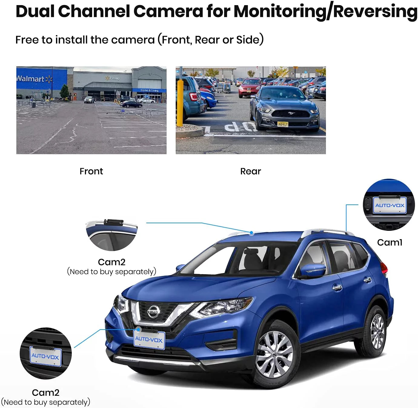 Auto-vox wireless backup camera with solar panel, trailer rear view camera highway observation system for trucks