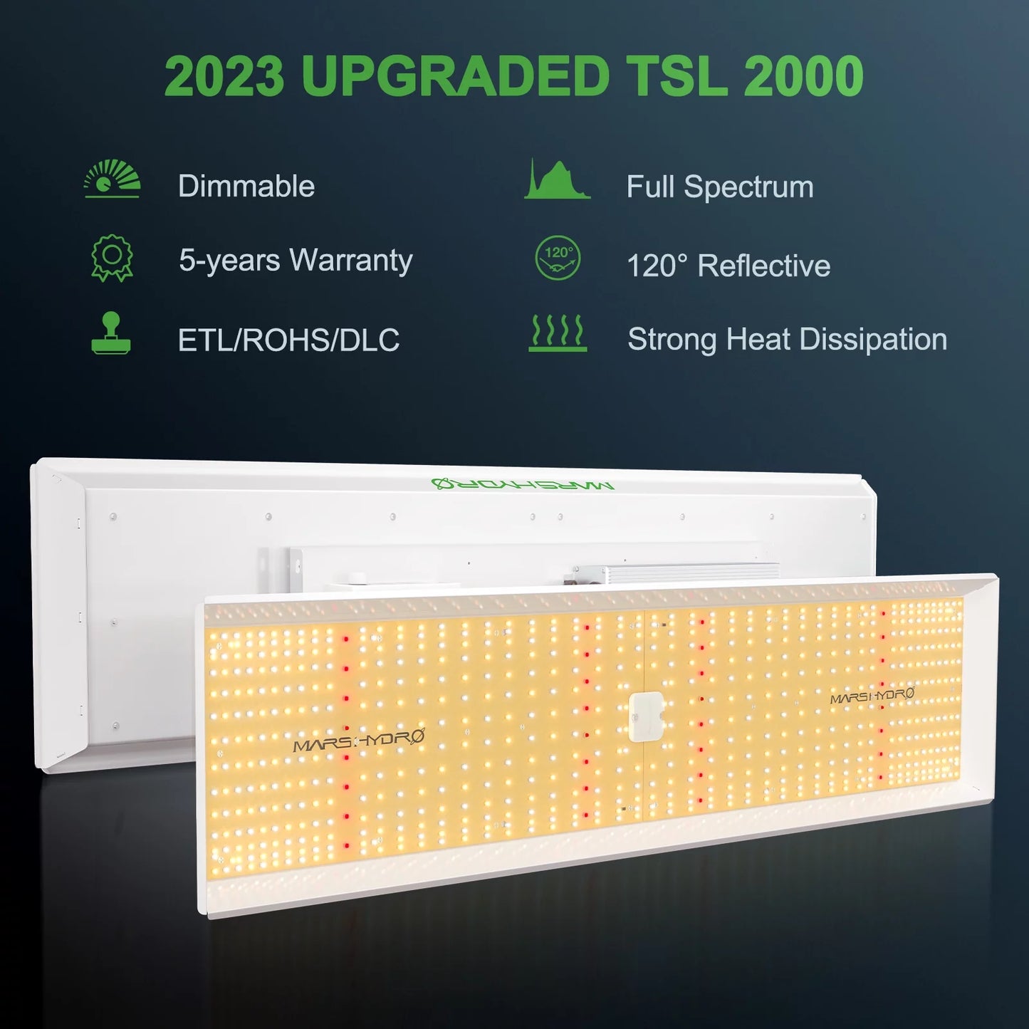 2023 mars hydro tsl 2000 led grow light full spectrum sunlike spectrum 300w dimmable led grow light max yield 2.5g/w high ppe