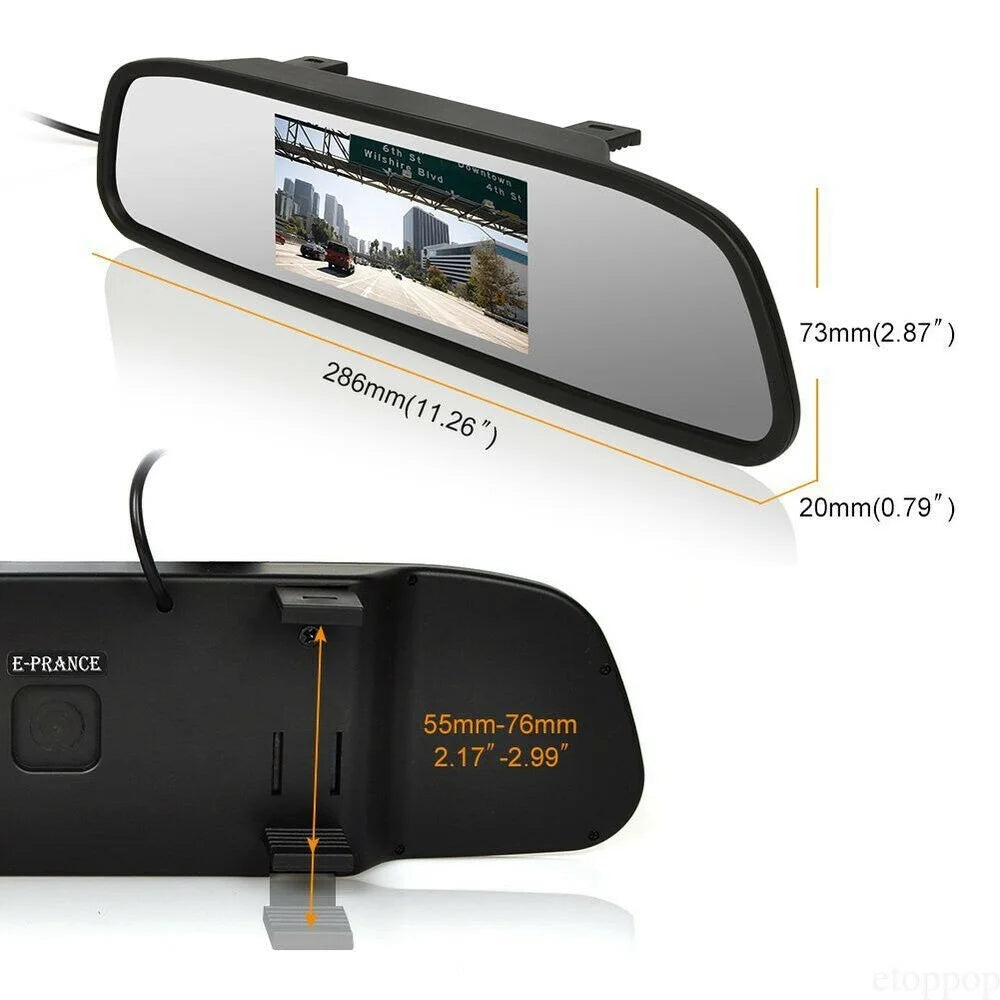 4.3" backup camera mirror car rear view reverse night vision parking system kit