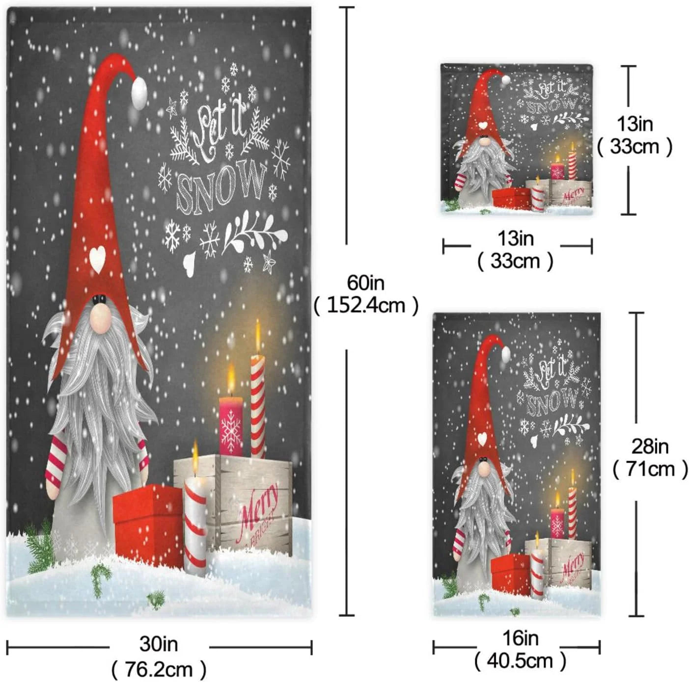 Wellsay christmas gnome towel set of 3, highly absorbent soft towels with bath towel, hand towel and washcloth for bathroom hotel gym spa