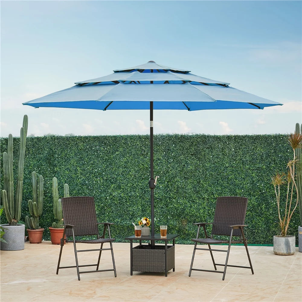 Yaheetech outdoor 10ft patio umbrella with 8 sturdy ribs+ 26.5 lb 18'' base stand, sky blue