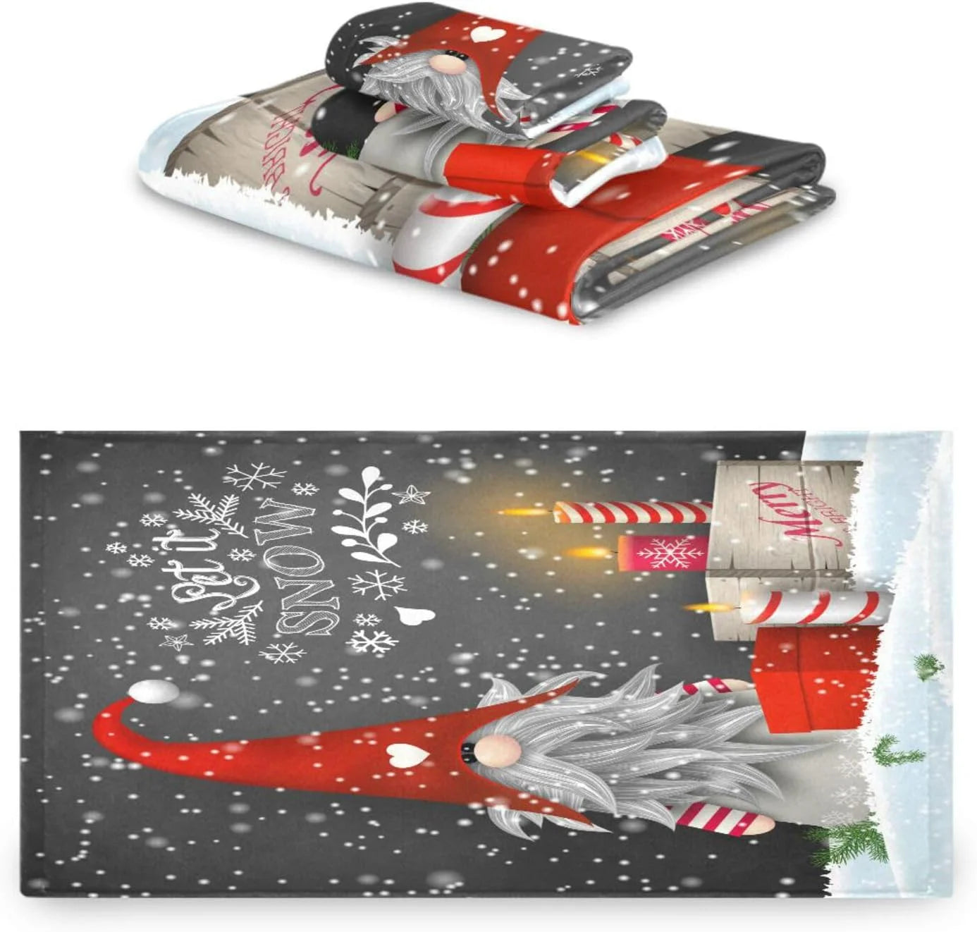 Wellsay christmas gnome towel set of 3, highly absorbent soft towels with bath towel, hand towel and washcloth for bathroom hotel gym spa