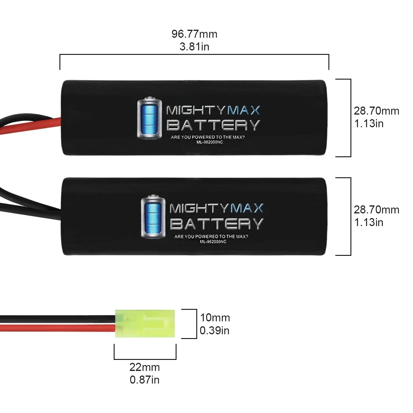 9.6v 2000mah nimh nunchuck battery replaces airsoft amr-4 ris ebb aeg