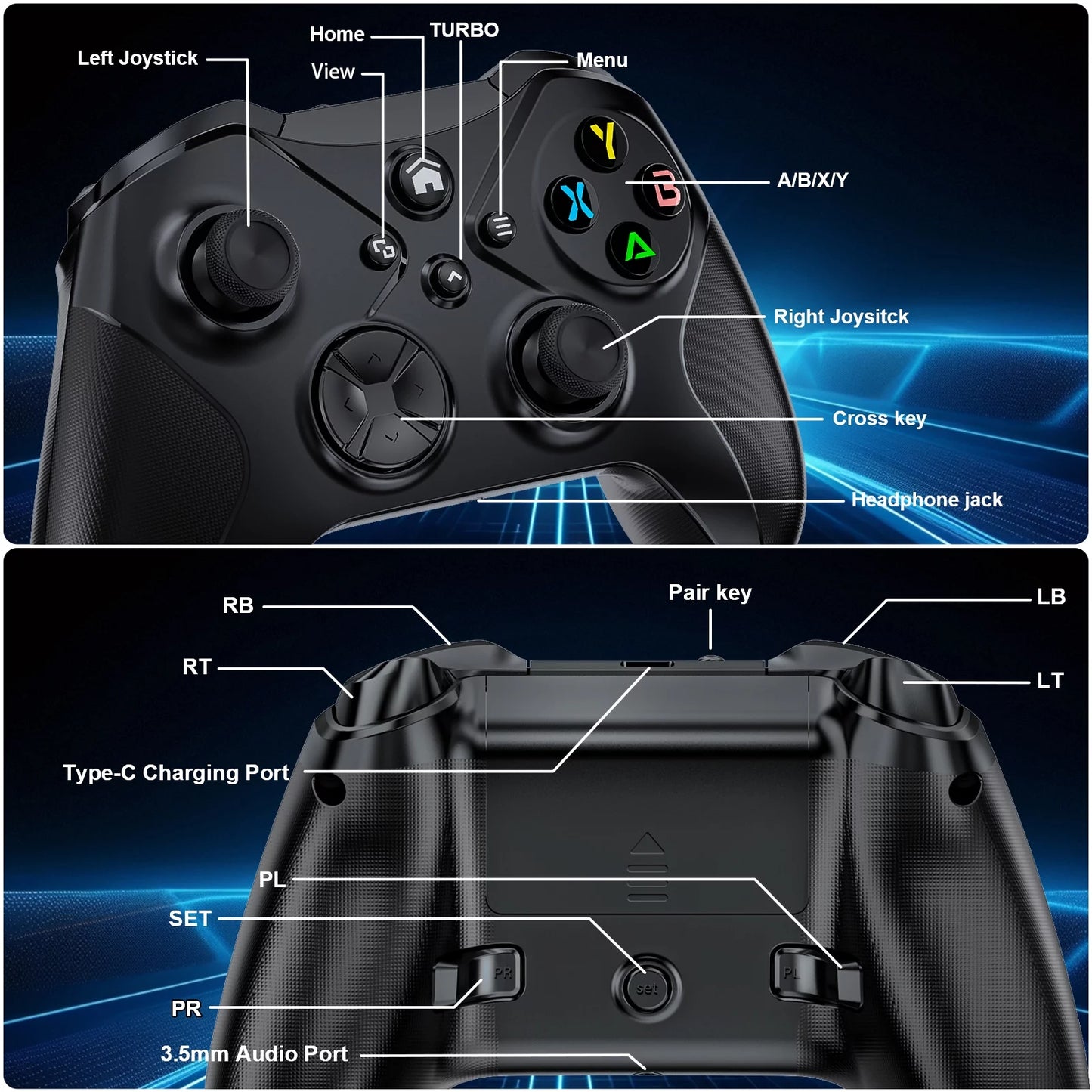 Wireless xbox controller for xbox one x-s/ xbox series x-s/ pc, support turbo and macro function, with six-axis sensor and dual vibration