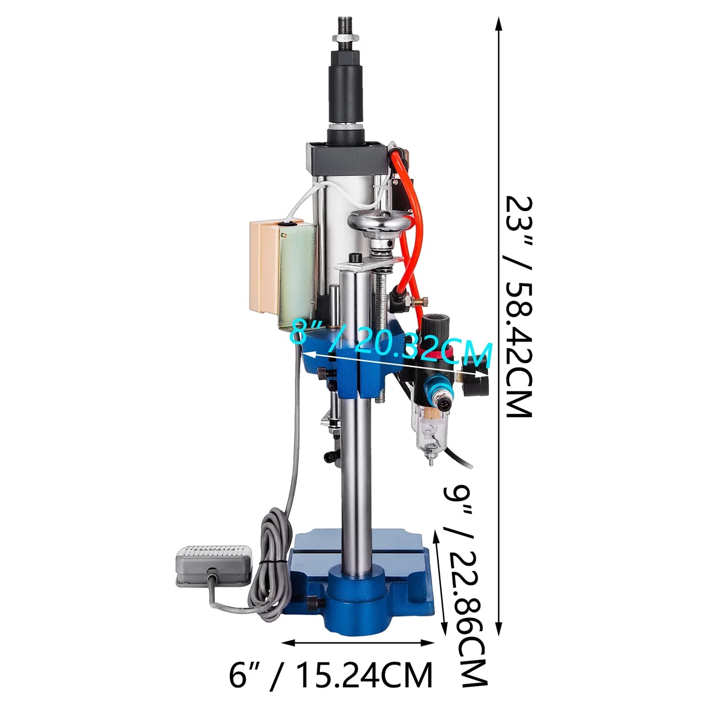 Vevor pneumatic punch press machine 440lb/200kg pressure, desktop punching press machine 110v ac,cylinder stroke pneumatic press 0.4-0.7 mpa operation pressure