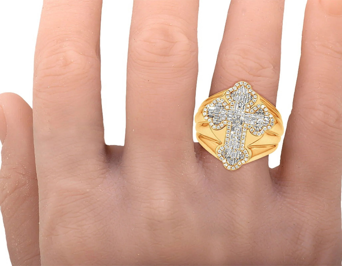 Baguette cross 1.05 ct diamond pinky ring gold       25mm      s10