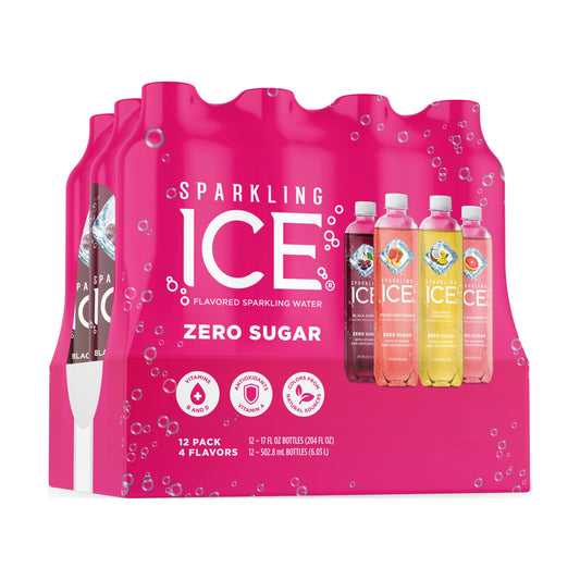 Sparkling ice variety pack, 17 fl oz, 12 count (black cherry, peach nectarine, coconut pineapple, pink grapefruit)