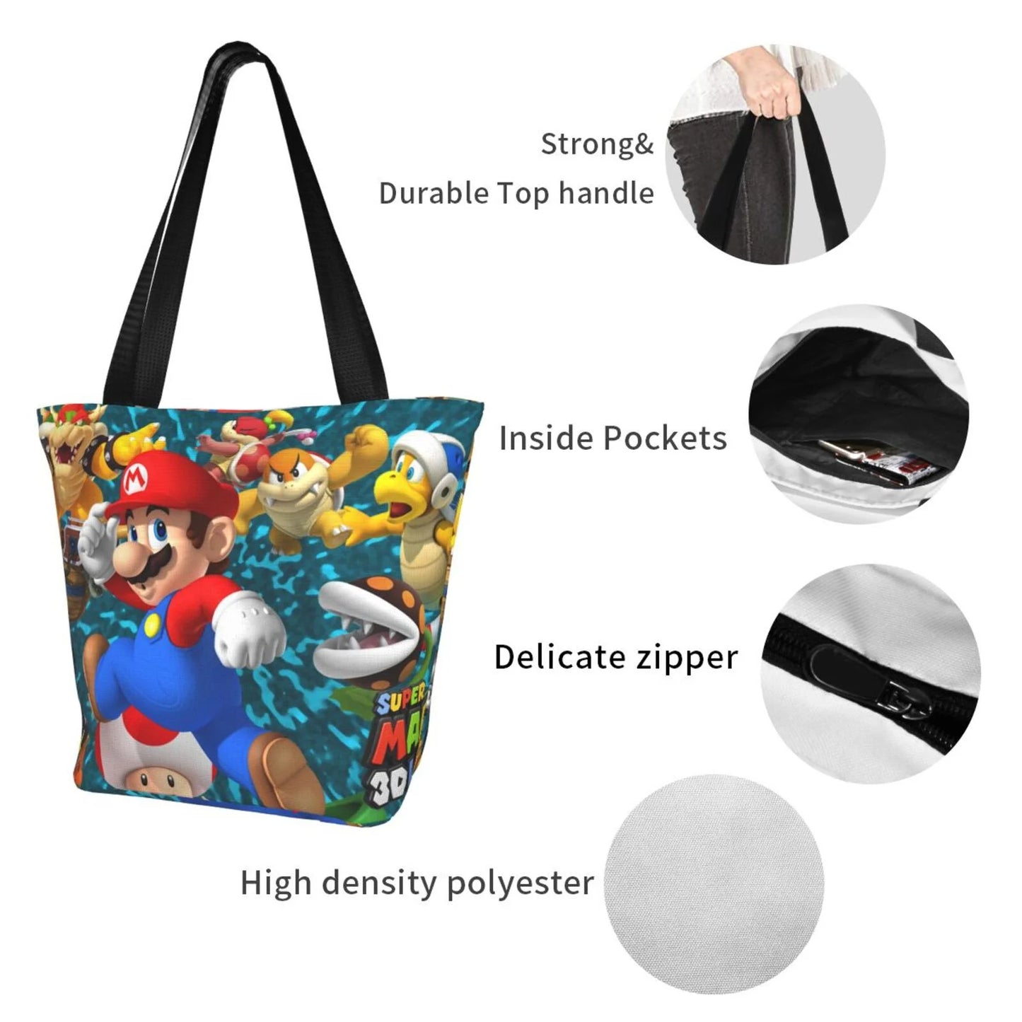 Super mario 3d land women's tote bag large capacity shoulder handbag for travel beach shopping business work school