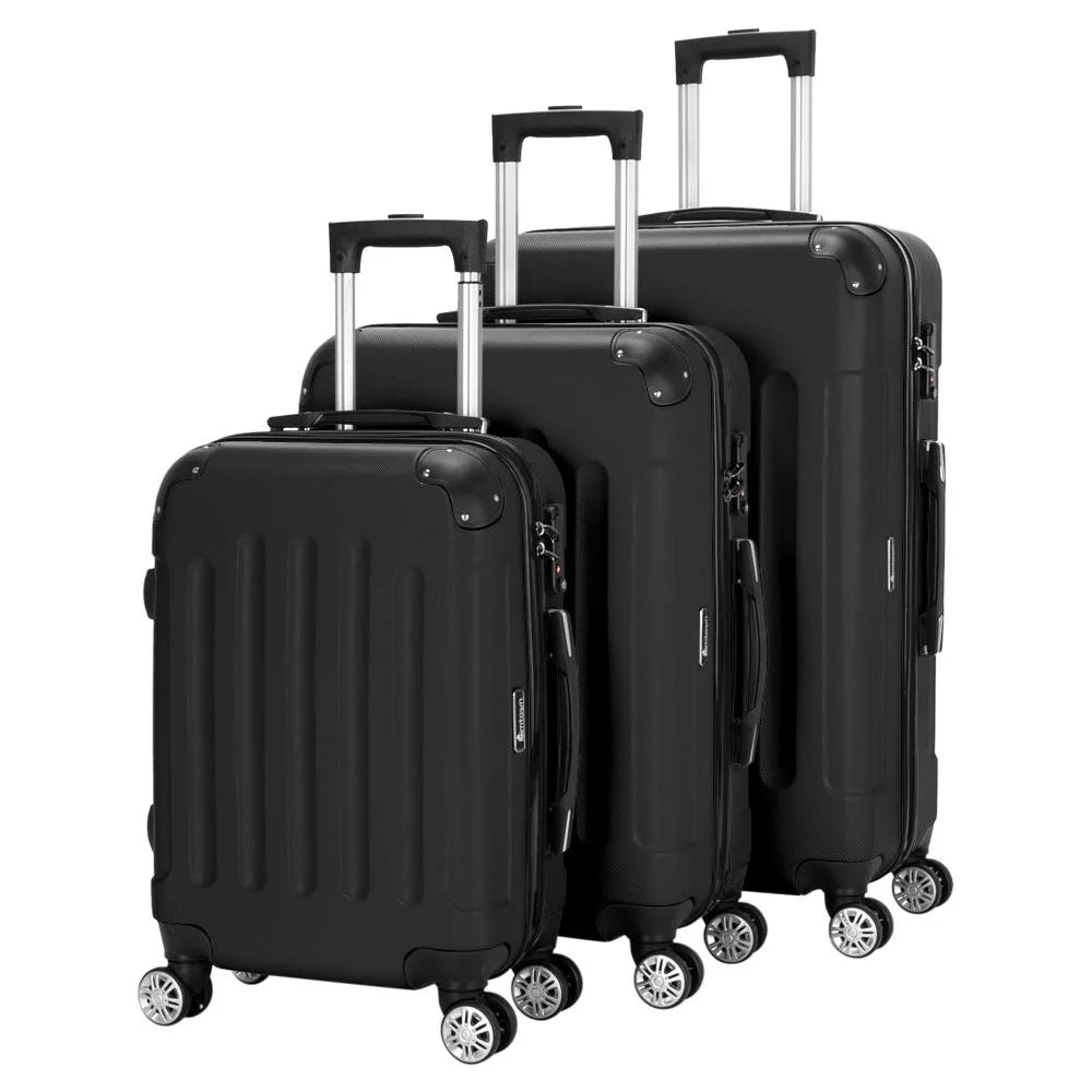 Winado 3 pcs abs luggage travel set bag trolley suitcase black