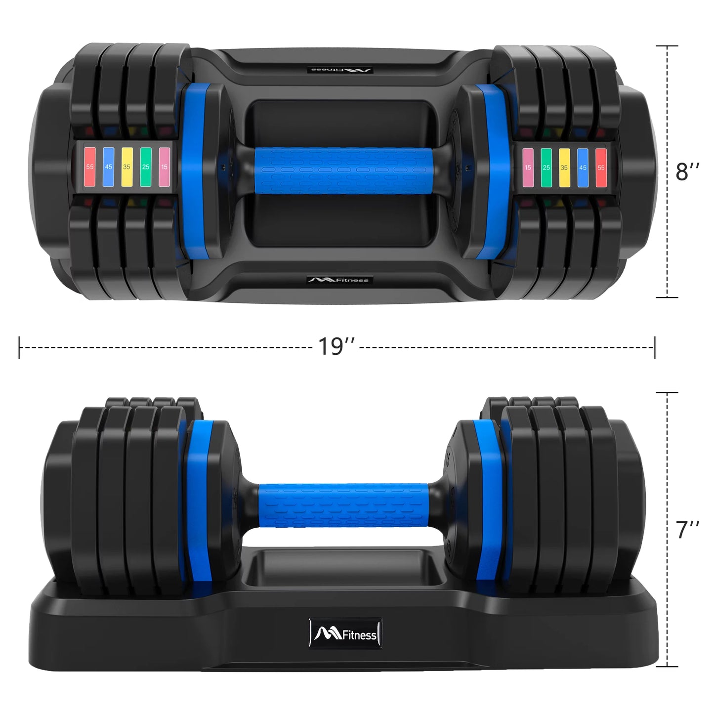 Adjustable dumbbell - 55lb x2 dumbbell set of 2 with anti-slip handle, fast adjust weight by turning handle with tray, exercise fitness dumbbell suitable for full body workout