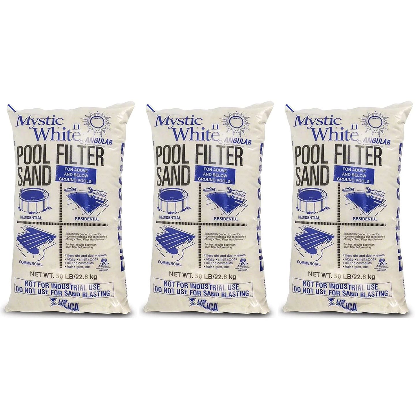 U.s. silica 50lbs mystic white ii swimming pool filter sand, white (3 pack)