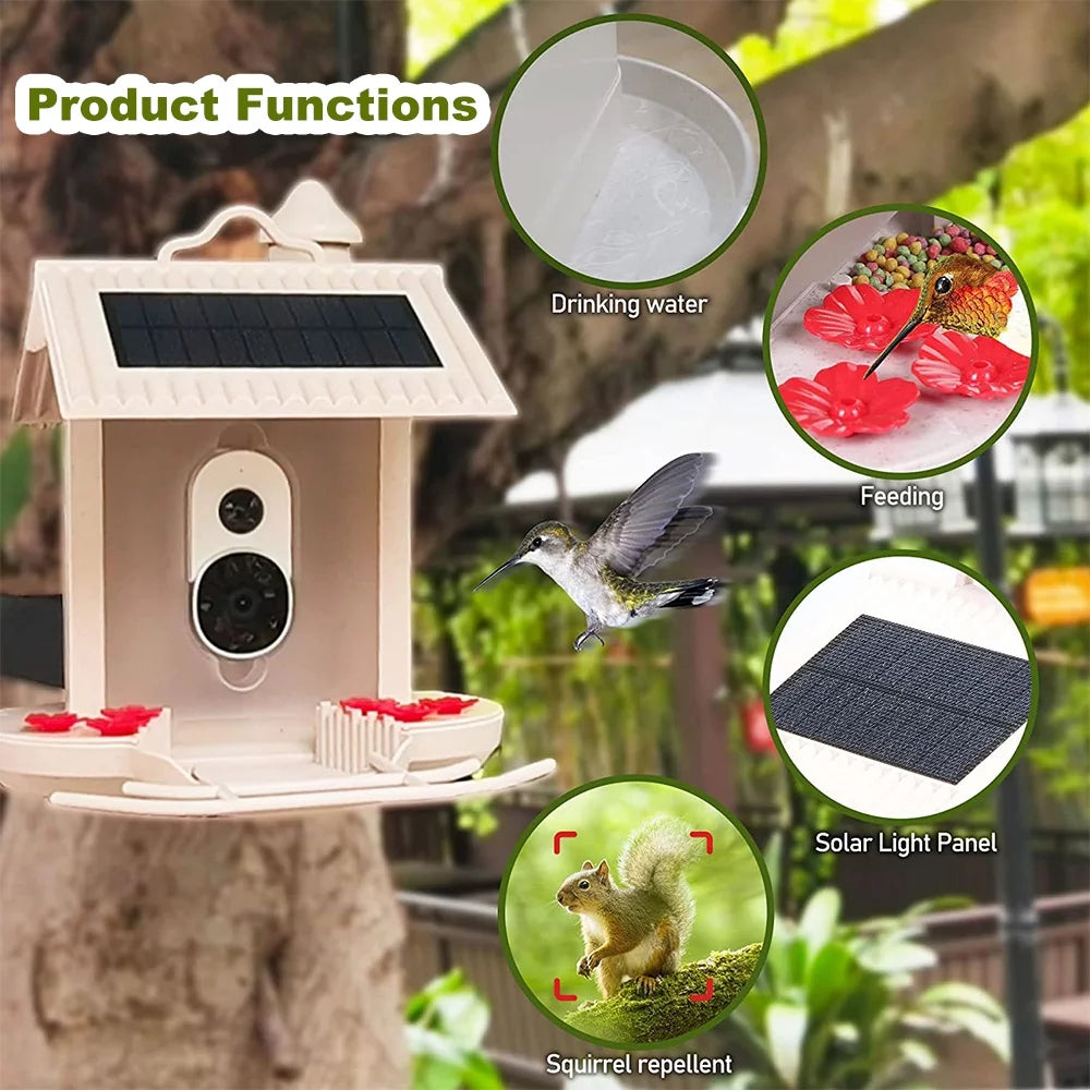 Tomshoo bird device,auto capture video camera 1080p auto identify species ip65 notification ai identify andreal-time tf species ip65 waterproof video andsmart feeder wifi huiop solar