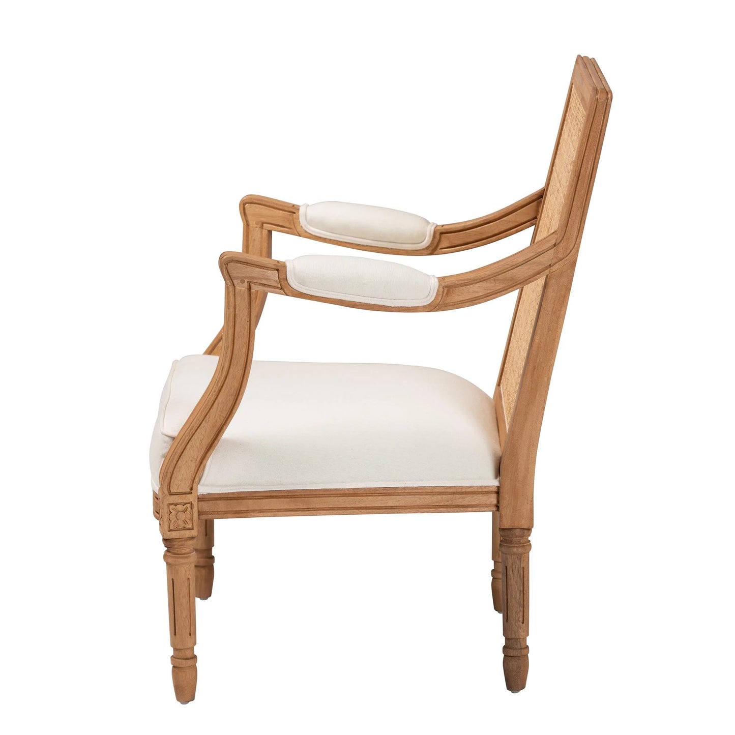 Baxton studio garridan traditional french beige fabric and honey oak finished wood accent chair